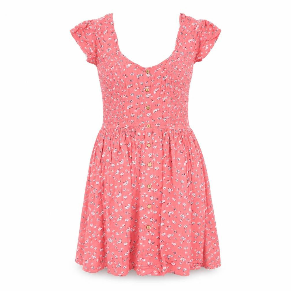 Brave Soul Women's Pink Floral Short Dress, L