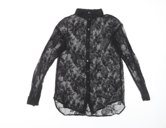 H&M Women's Black Lace Button-Up Shirt Size 6