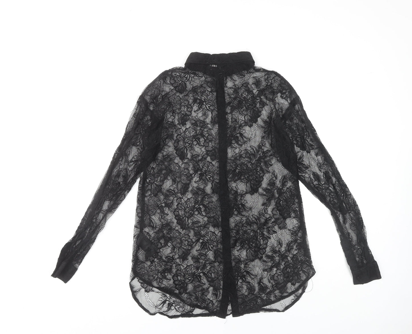 H&M Women's Black Lace Button-Up Shirt Size 6