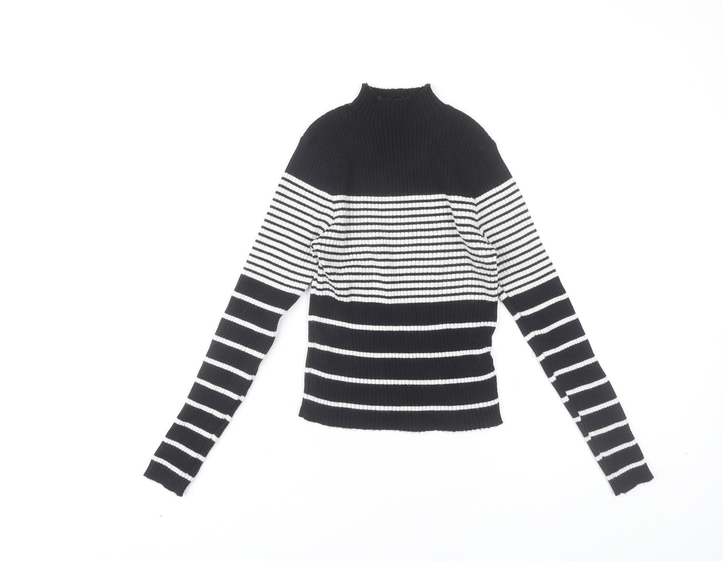 QED London Women's Black and White Striped Knit Top