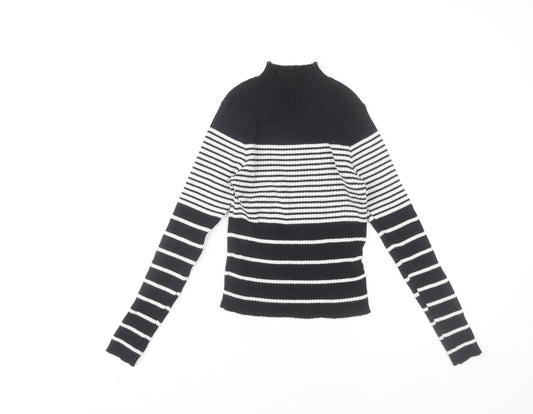 QED London Women's Black and White Striped Knit Top