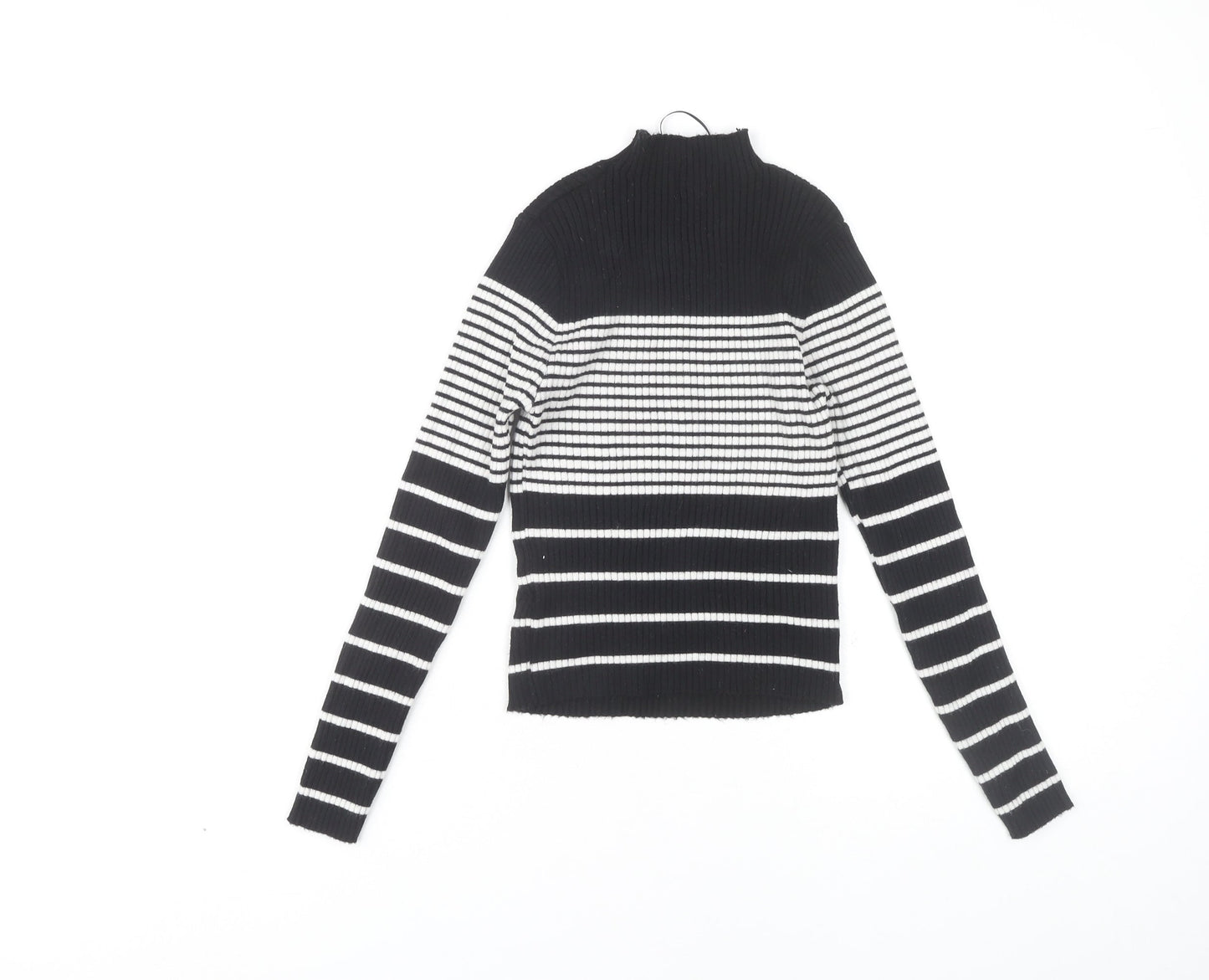 QED London Women's Black and White Striped Knit Top