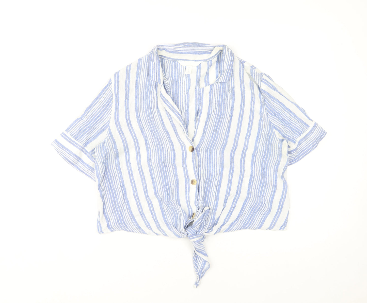 Women's Blue Striped Collared Blouse Size 14