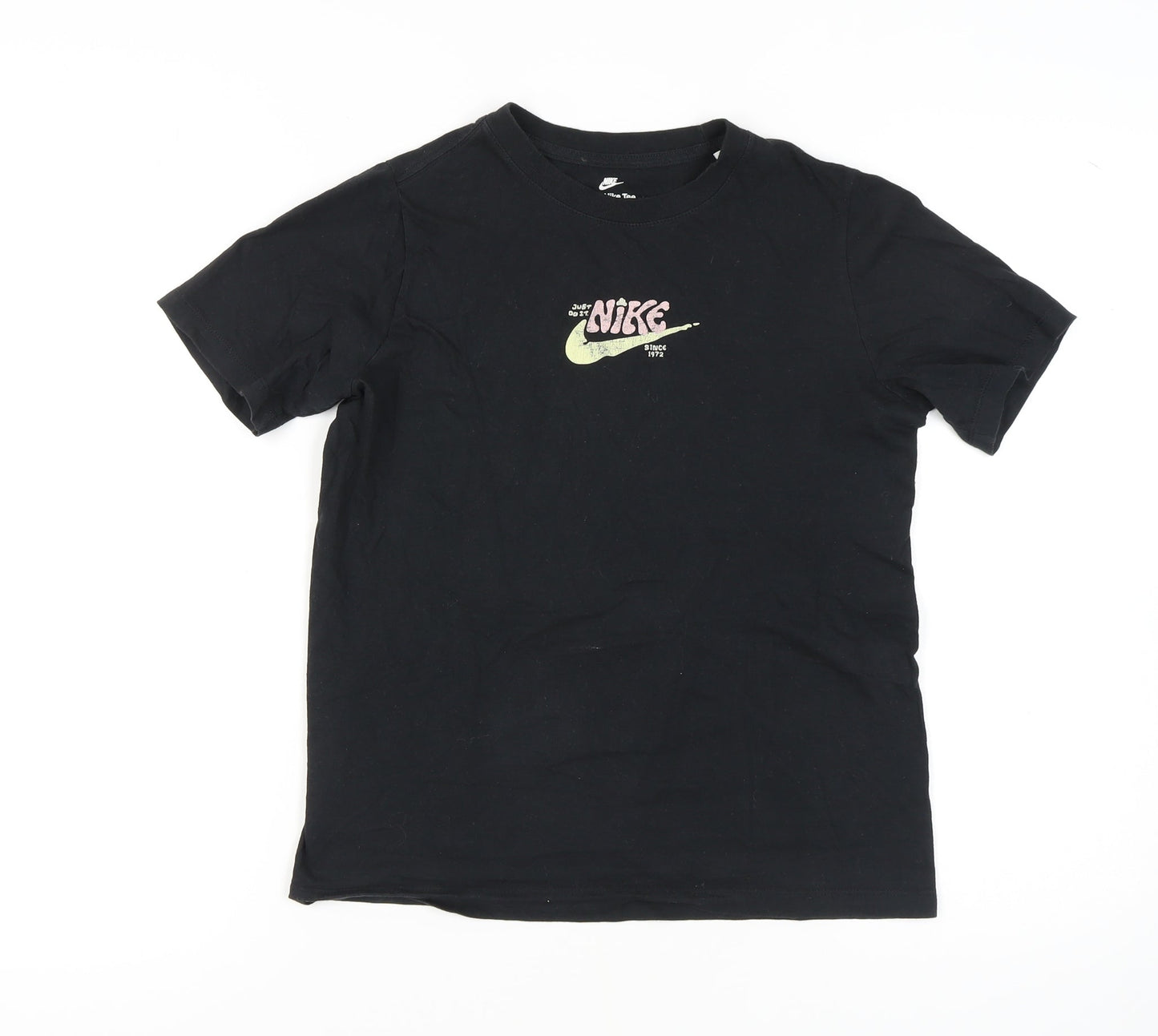 Nike Girls Black Graphic Print Cotton T-Shirt L