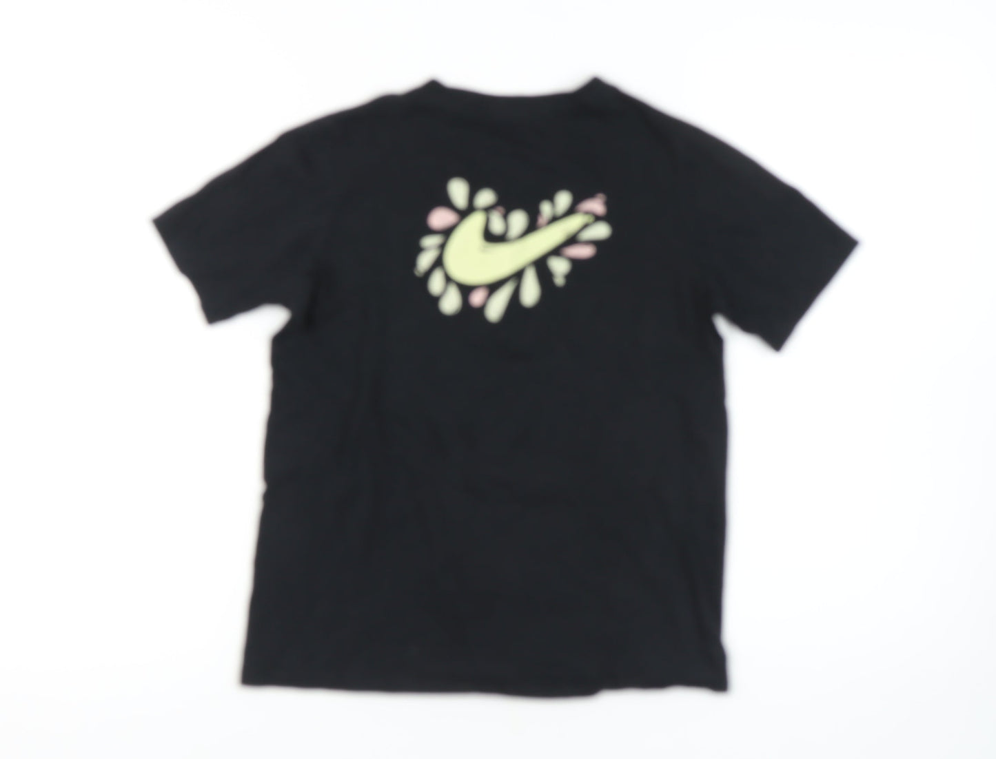 Nike Girls Black Graphic Print Cotton T-Shirt L