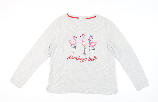 Oasis Women's Grey Pyjama Top, M, Long Sleeve, Flamingo Bells