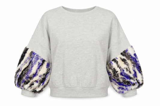 Zara Women's Grey Pullover Sweatshirt UK Size 8, Fur Trim