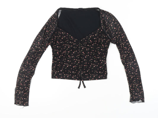 Urban Outfitters Women's Black Floral Mesh Top