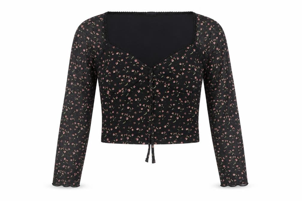 Urban Outfitters Women's Black Floral Mesh Top