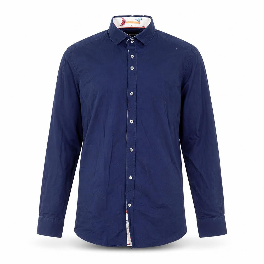 Guide London Men's Blue Slim Fit Button-Up Shirt