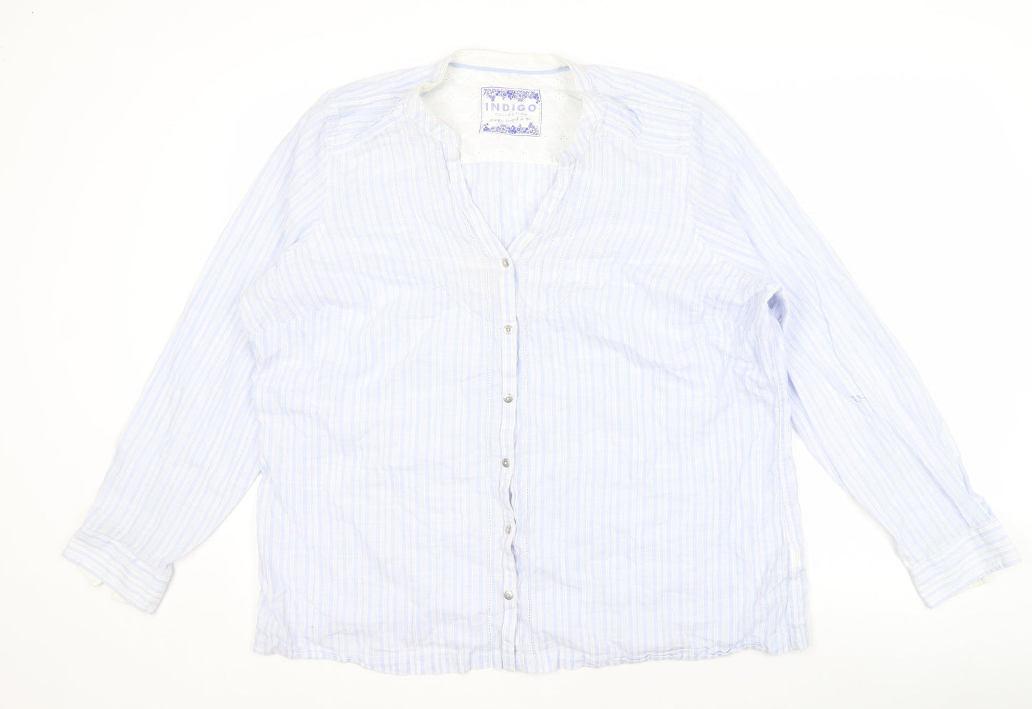 Marks and Spencer Women's Blue Striped Button-Up Shirt Size 20