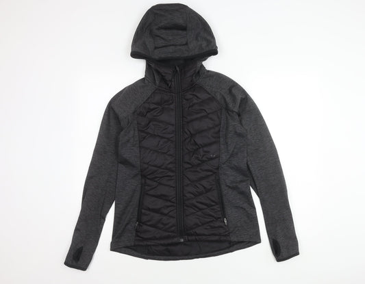 H&M Women's Black Puffer Jacket, Size 12, Hooded