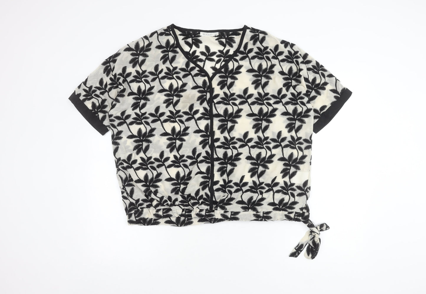 Masai Women's M Black White Floral V-Neck Blouse