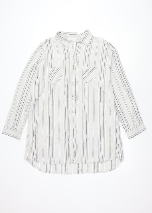 Marks and Spencer Women's Grey Striped Button-Up Shirt