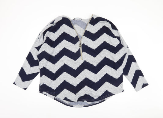 Bonmarché Women's Blue Geometric Full Zip Jumper L