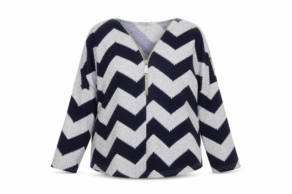 Bonmarché Women's Blue Geometric Full Zip Jumper L