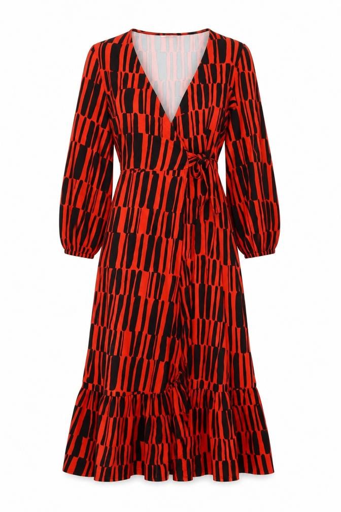 Dennis Day Women's Red Black Wrap Dress Size 10