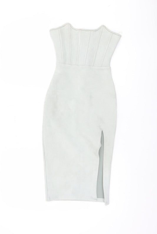 Oh Polly Women's Grey Belted Dress, Size 8, Zip Closure