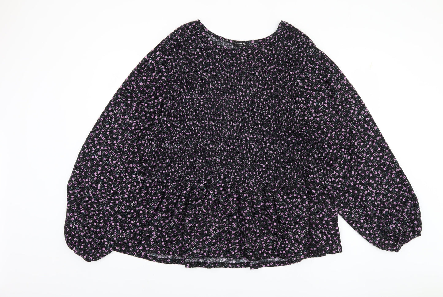 Simply Be Women's Black Floral Long Sleeve Plus Top