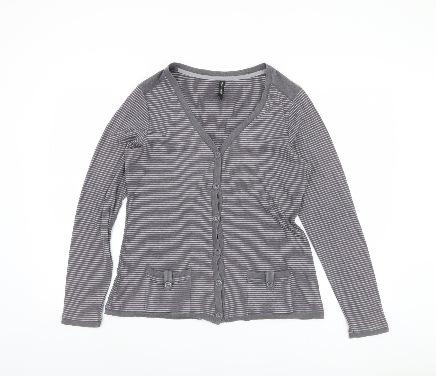 Marks and Spencer Women's Grey Striped Button-Up Top