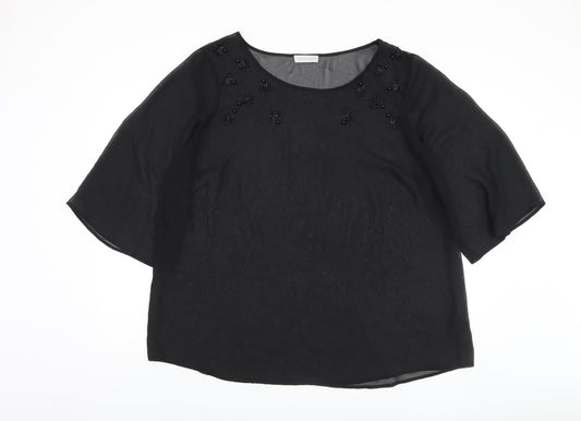 rogers+ROGERS Women's Plus Black 3/4 Sleeve Blouse