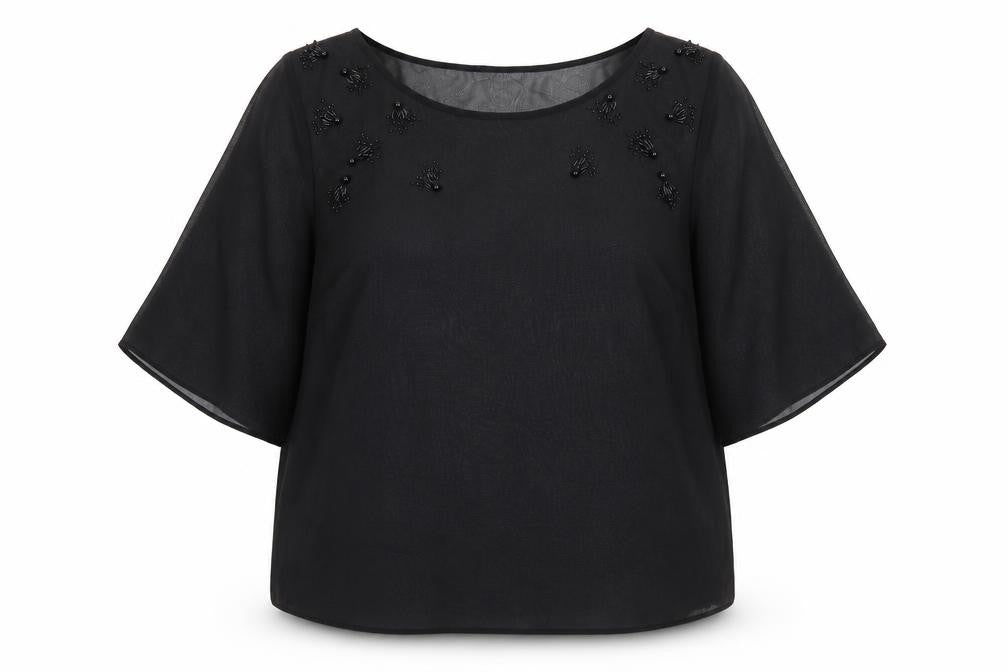 rogers+ROGERS Women's Plus Black 3/4 Sleeve Blouse