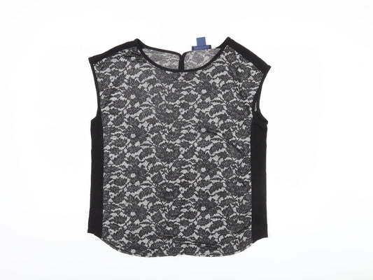 Oasis Black Lace Sleeveless Top - Women's L