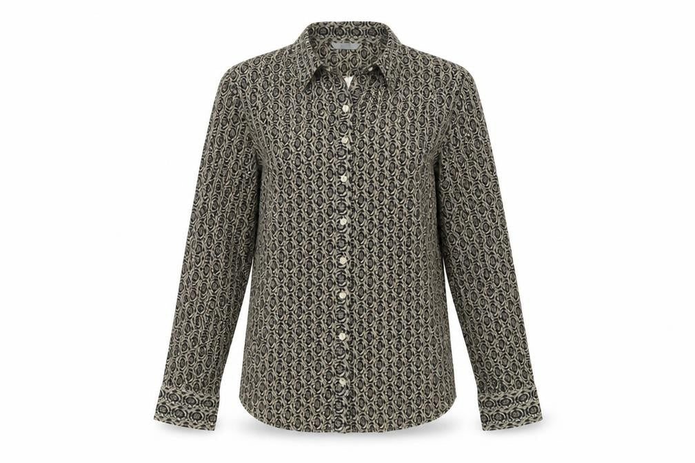 Marks & Spencer Women's Black Geometric Button-Up Shirt