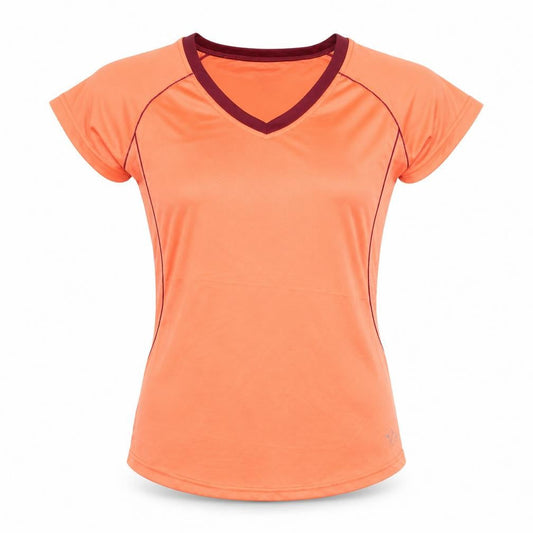 Front view of Crivit Women's Orange T-Shirt 14-16 V-Neck Short Sleeve Activewear