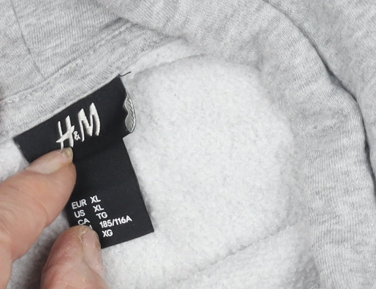 H&M Men's Grey XL Pullover Hoodie with Graphic Print