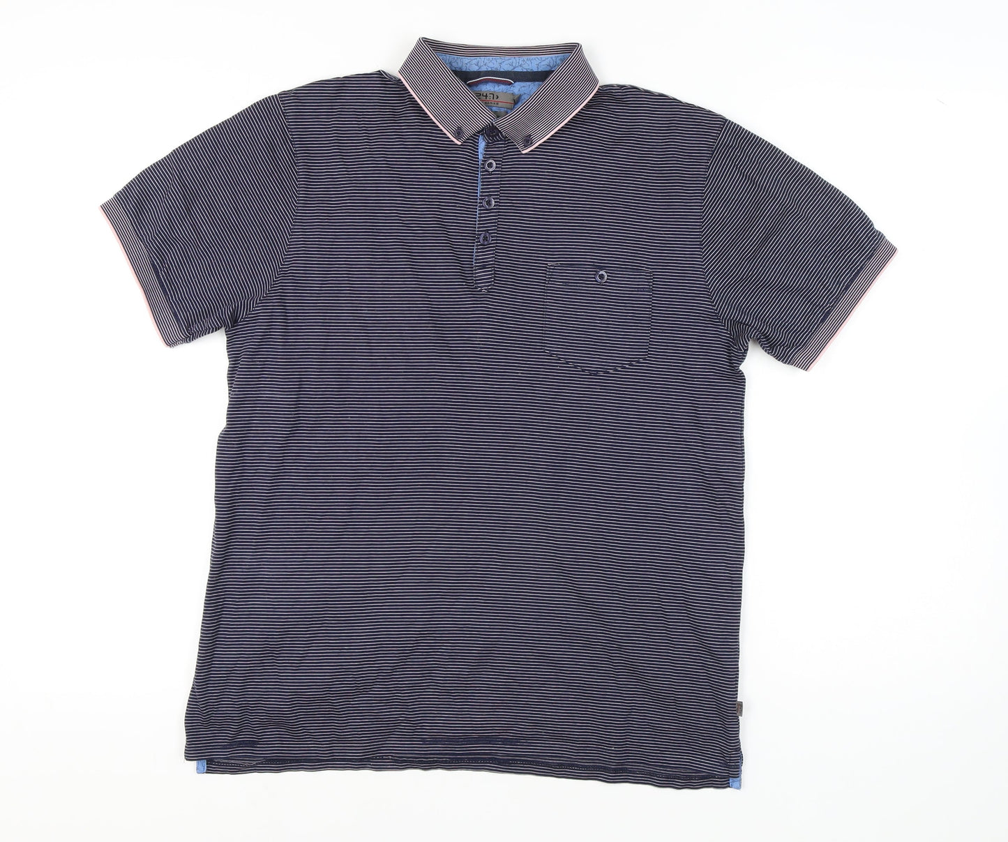 Jeff Banks Men's Blue Striped Polo Shirt Medium
