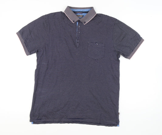 Jeff Banks Men's Blue Striped Polo Shirt Medium