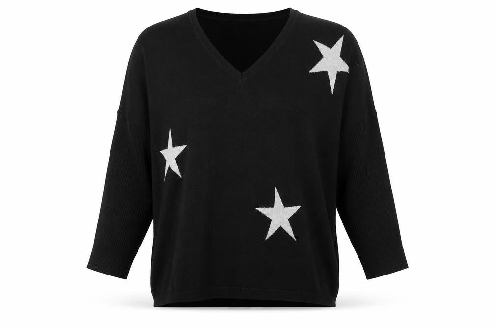 DKNY JEANS Women's Black Star Jumper V-Neck M