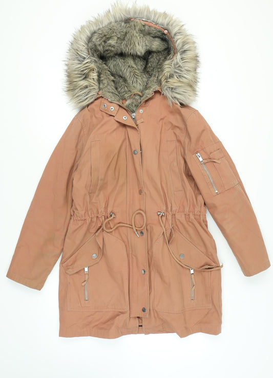 ASOS Women's Brown Parka Coat, Size 10, Hooded Winter Style