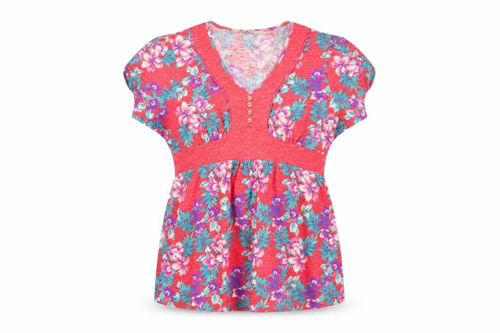 Mandaruy Women's Floral Blouse, Size 16, Red, Tunic Style