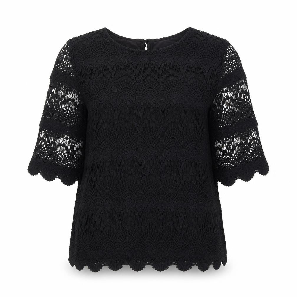 Joules Women's Black Crochet Blouse - Size 12, Elegant Style