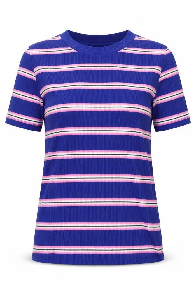 Monki Women's Blue Striped T-Shirt, Size S