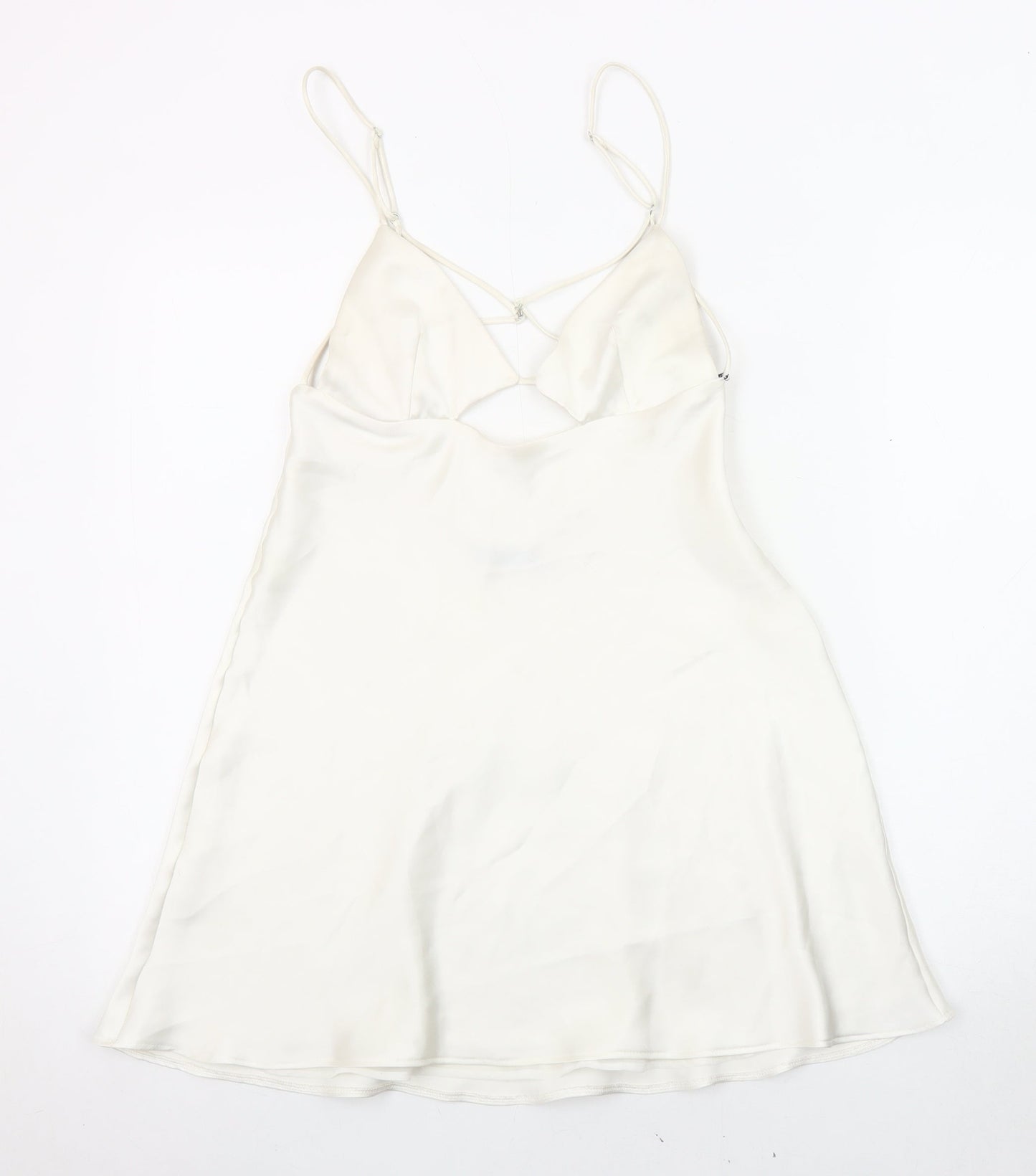 ZARA Women Ivory Slip Dress Size 10, Strappy Backless