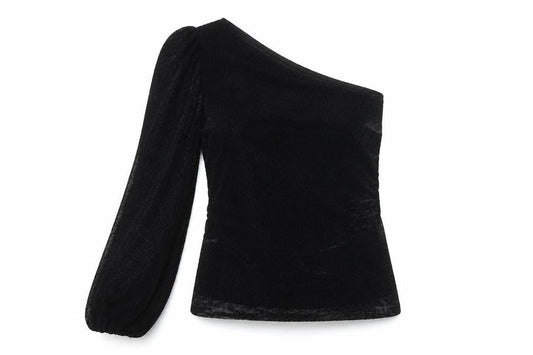 ICHI Women's Black One-Shoulder Blouse XS