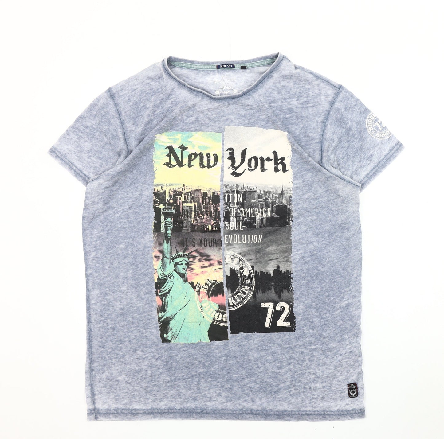Brave Soul Men's Blue City Graphic Print T-Shirt L