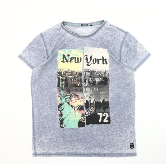 Brave Soul Men's Blue City Graphic Print T-Shirt L