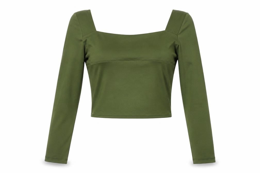 Remass Green Cropped Square Neck Blouse - One Size