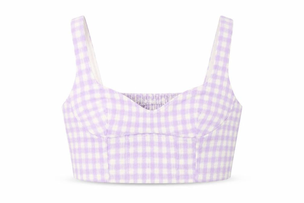 ZARA Women's Purple Check Cropped Top Size 12