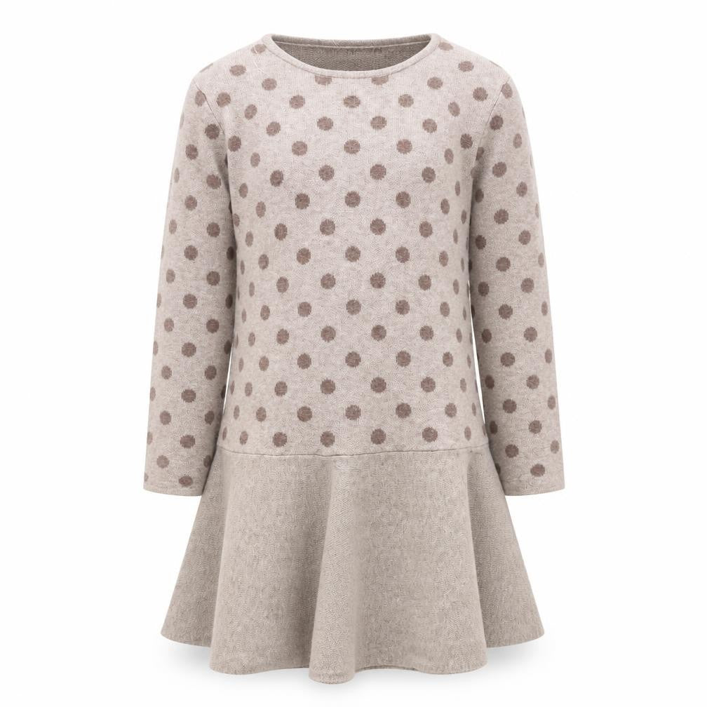 MNG Girls Beige Polka Dot Long Sleeve Dress, Size 10