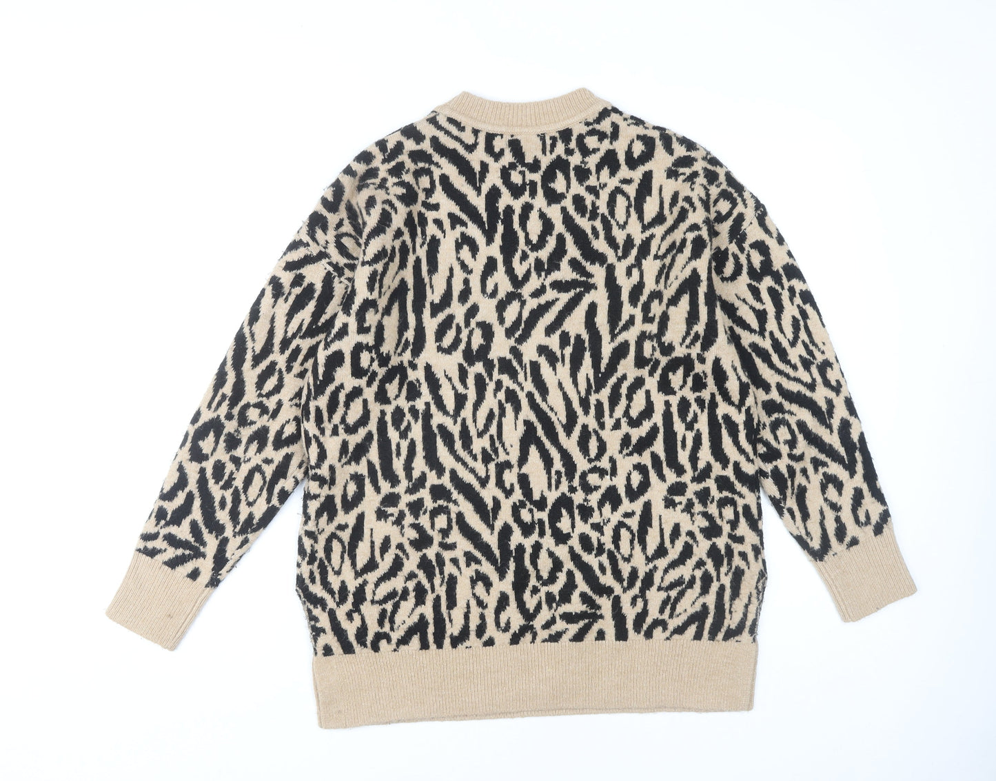 New Look Women's Beige Animal Print Pullover Jumper S