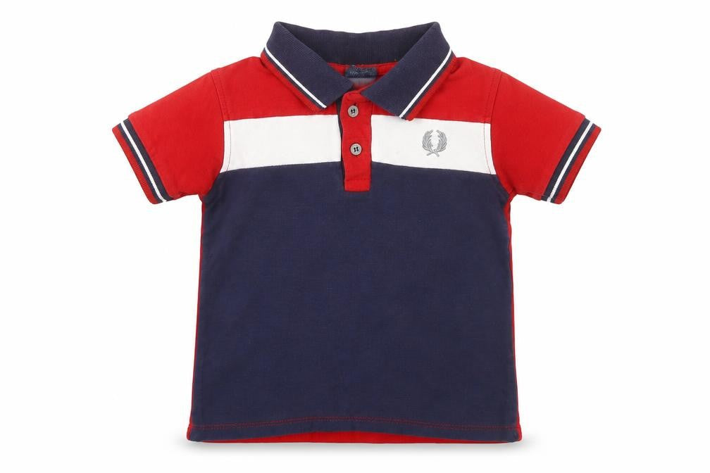 Fred Perry Boys Red Blue Polo Shirt, Colourblock Style, Size 5