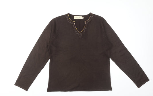 Style by EWM Women's Brown Beaded Jumper, M