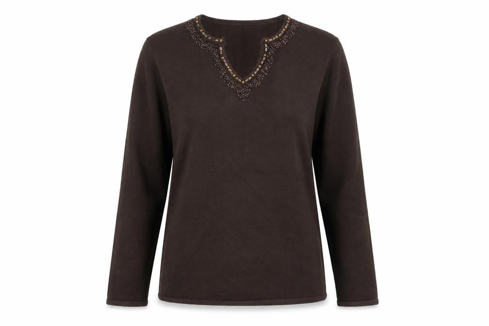 Style by EWM Women's Brown Beaded Jumper, M