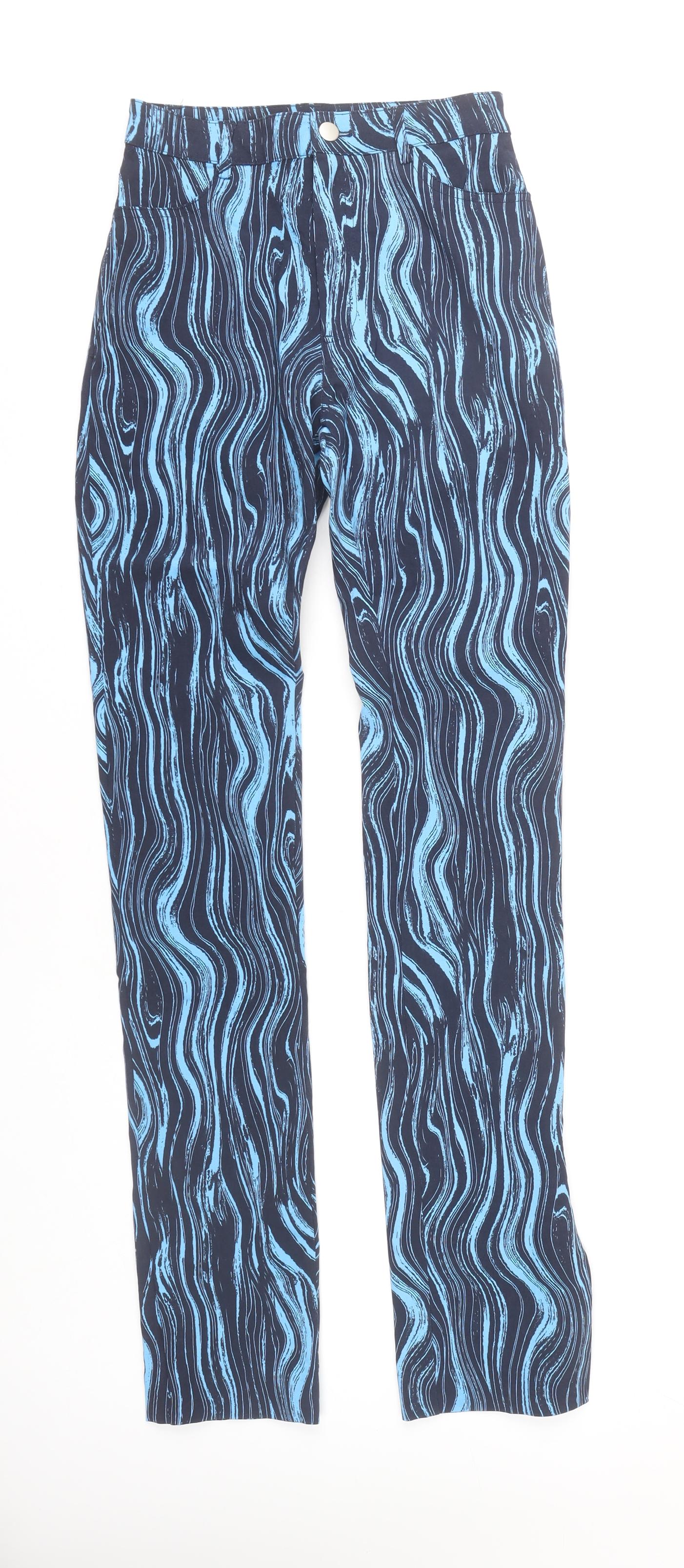 Monki Women's Blue Straight Geometric Trousers Size 10