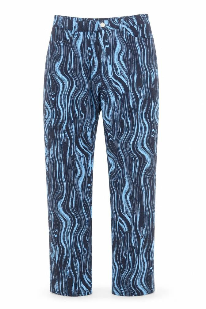 Monki Women's Blue Straight Geometric Trousers Size 10